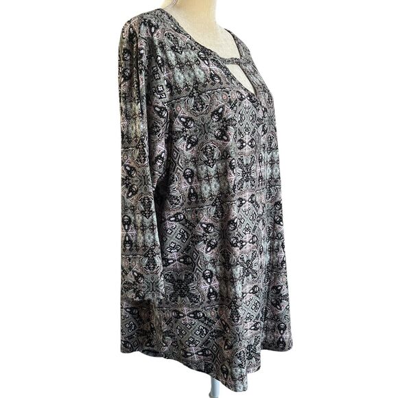 Bobbie Brooks Tunic Top Keyhole Neckline Long Sleeve Plus Size 3X Multicolor - Picture 4 of 11